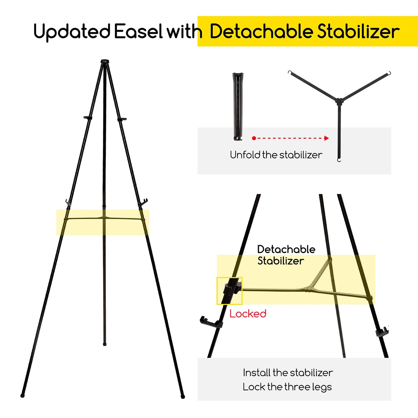 MEEDEN 6Pcs Easel Stand for Sign: 63" Art Metal Easels for Display with Bag - Portable Foldable Instant Tripod Easel Sign Stand for Wedding, Painting Canvas, Presentations, Posters