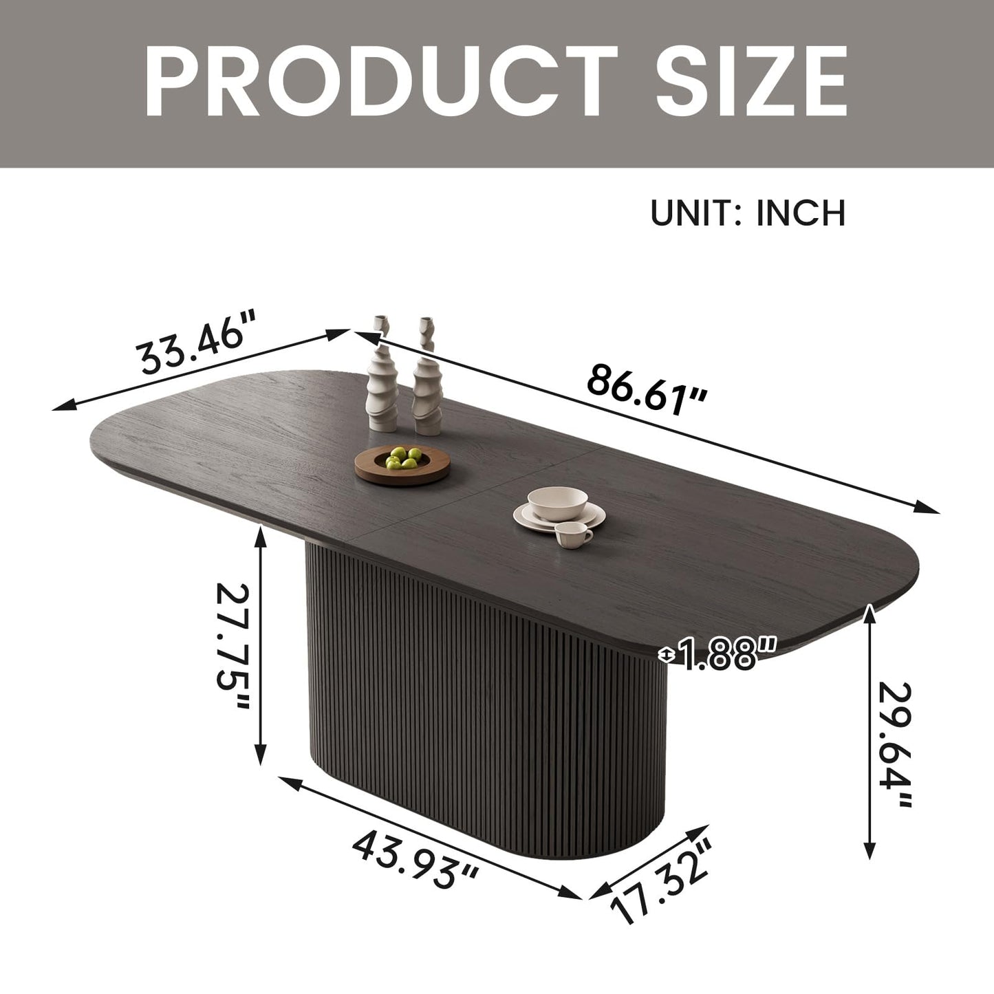 TreLined 86.61" Oval Dining Table for 8, 8 Seat Dining Room Table for Kitchen, Living Room, Large Kitchen Tables with Oval Pedestal, Modern Dinner Tables, Black