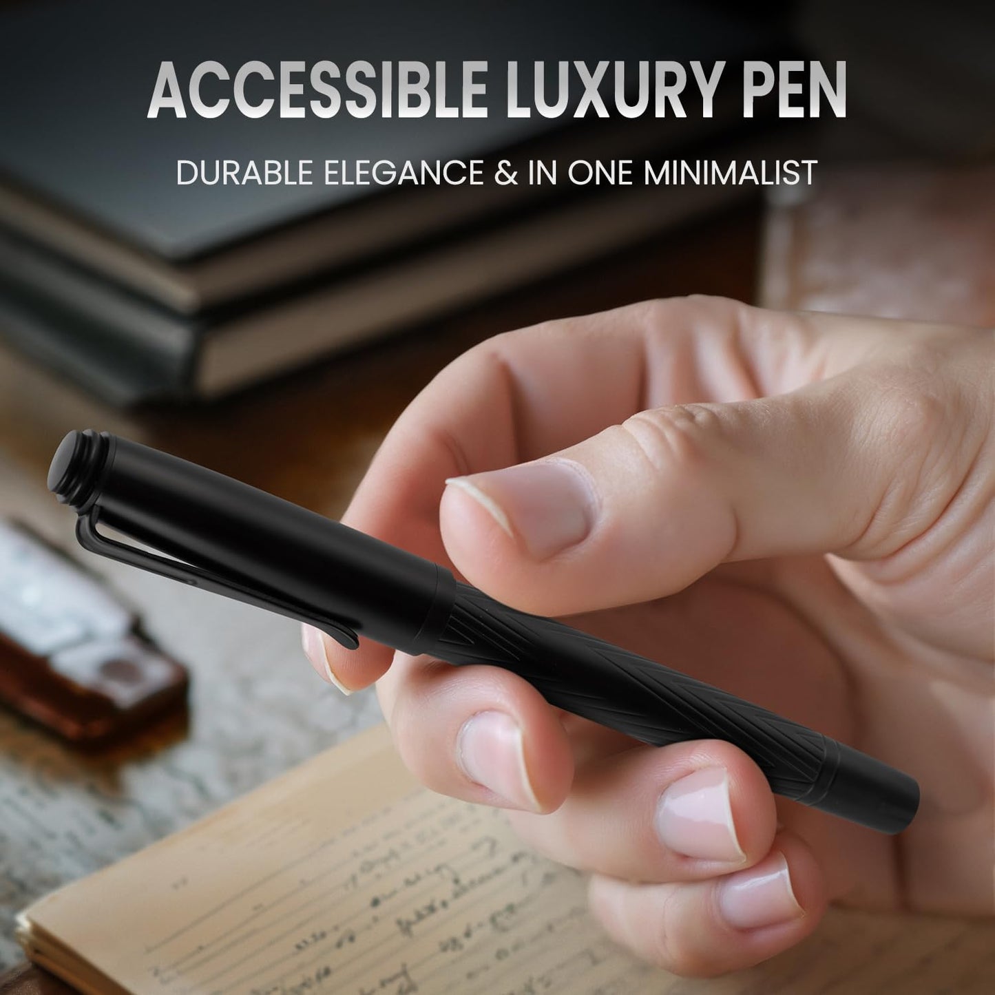 Origin-Joy Luxury Metal Pen Set, Professional Executive Heavy Nice Gift Pen with 3 Rollerball Refills 0.7mm for Men (Black, Capped & V Fluted)