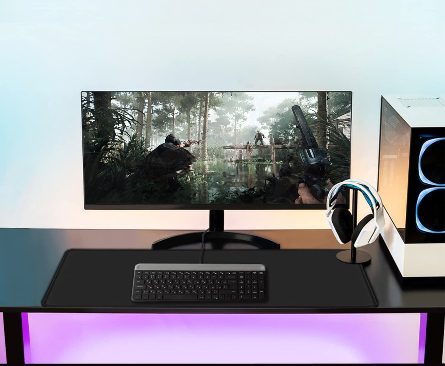 Large Gaming Mouse pad, 31.5x15.7 in Extended Desk Pad with Stitched Edges, Premium Microfiber Cloth Surface Waterproof Non-Slip Stable Rubber Base Keyboard Mat for Office Home Gaming, Black