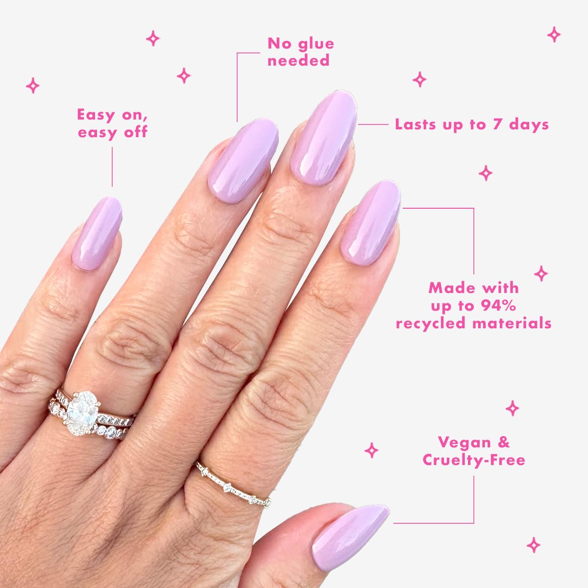 Olive & June Classic Super Stick Mani Press On Nails | No Glue Needed | 32 Tab Nails 16 Sizes | Non-Toxic Tabs Easy On-Off Non-Damaging Realist Look | 7-Day Wear | Medium, Oval | Prairie Lavender