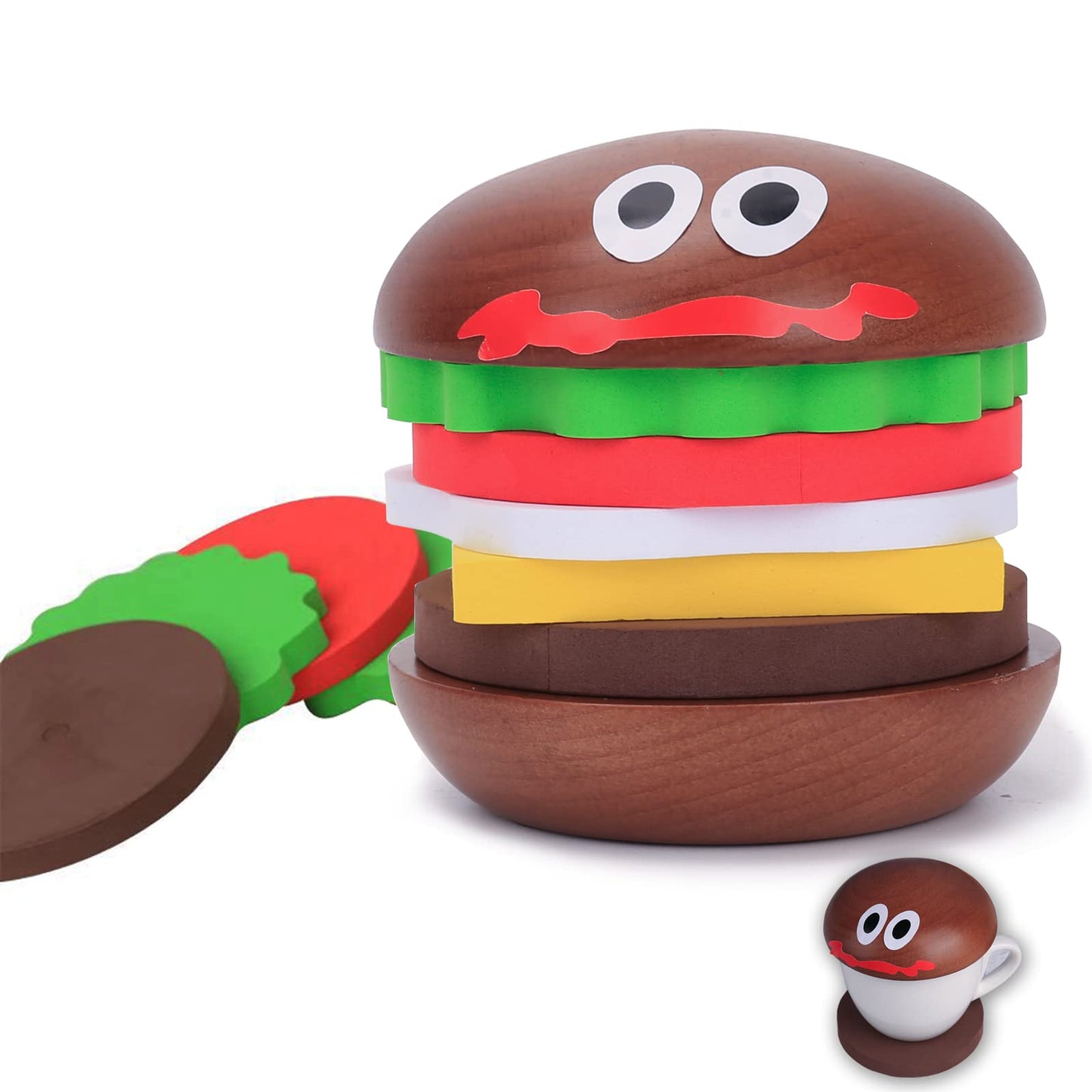 Fun Coasters Set for Drinks,Novelty Burger Coasters for Coffee Table,DIY Wooden Coasters for Drinks,,Cup Mat Wood Cup Lips,Gift for Housewarming,Birthday,Table Decor