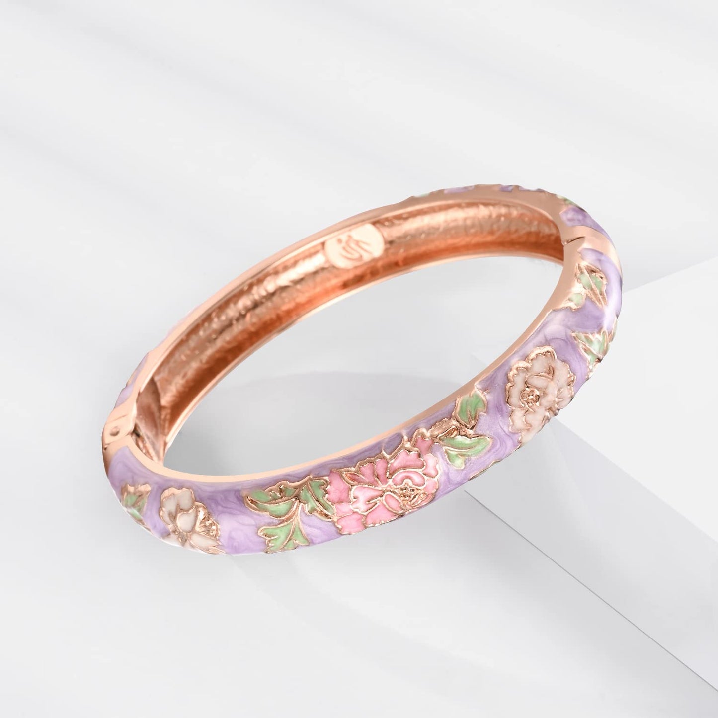 UJOY Cloisonne Bangles Gorgeous National Enameled Plated Handcrafted Jewelry Bracelets Gifts with Box 55C48 Peony Purple