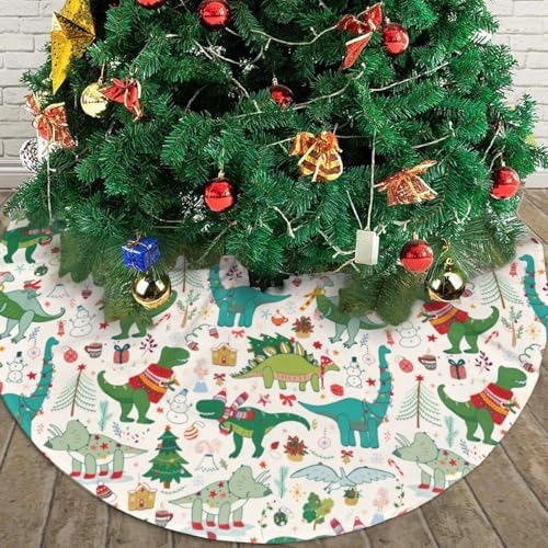 Cute Christmas Dinosaur Christmas Tree Skirt 48 Inches Animal Tree Skirt Xmas Tree Mat Holiday Party Supplies Christmas Tree Decorations
