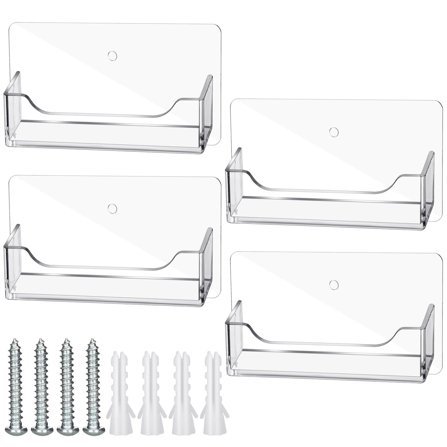 Wesiti 4 Pcs Business Card Holder Wall Mount Clear Acrylic Desk Visiting Card Holder Display Plastic Stand Door Desktop Organizer for Office Home Wall Mount Place on Table Fit 40-50 Business Cards