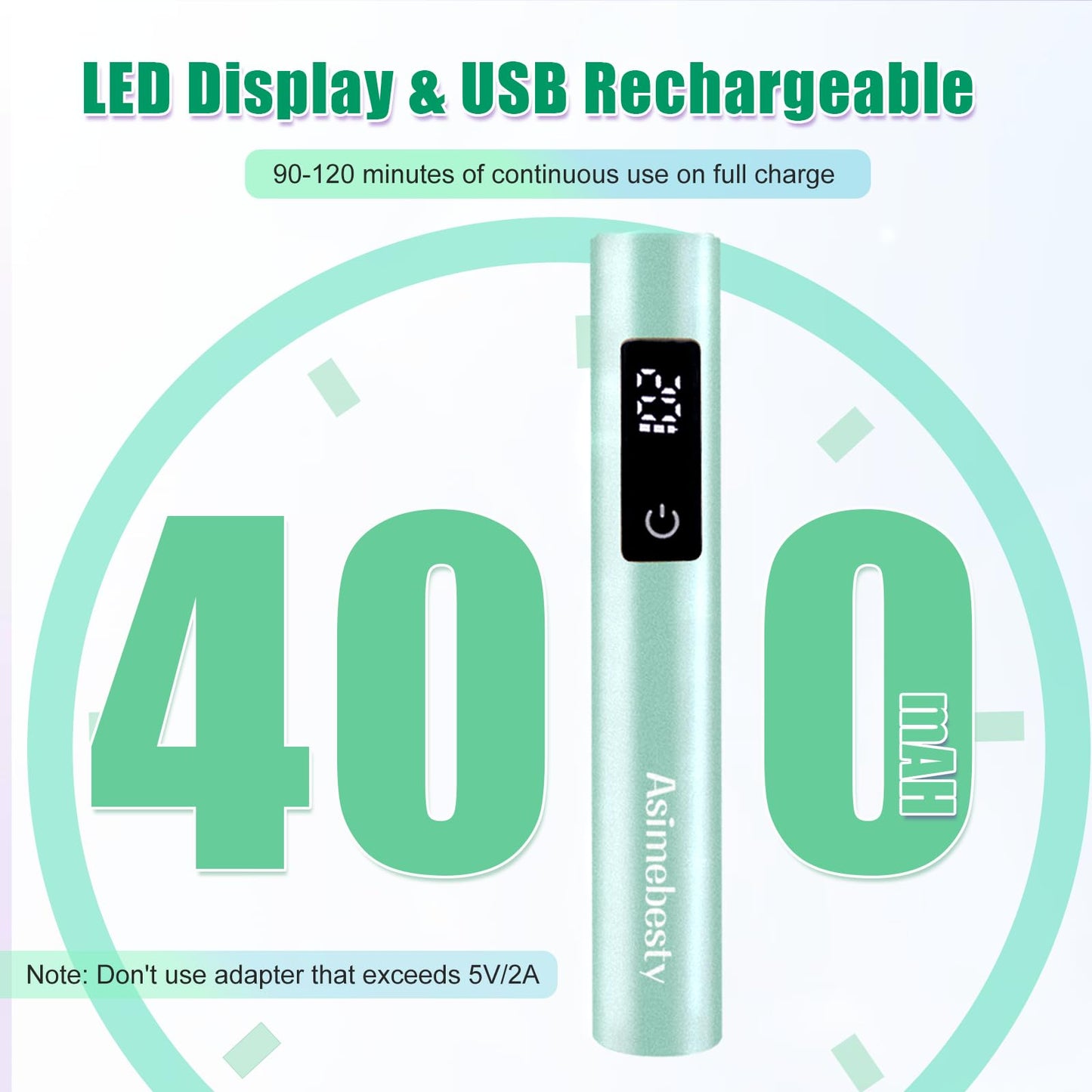 Asimebesty UV Light for Gel Nails, Mini UV Nail Lamp Hand held with Stand, Portable Small Nail Dryer Light for Gel Polish with 3 Timers, Rechargeable Cordless UV Light Nail for Fast Curing, Green