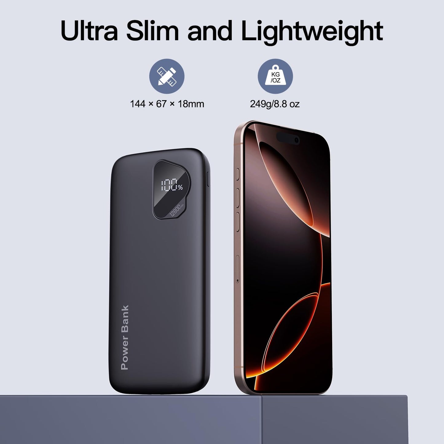 2026 2-Pack 12800mAh Portable Charger with Built in Cables, Travel Essential Battery Pack, 4 Outputs 2 Inputs Slim Power Bank with Cord Wires for iPhone 17/16/15/14, Samsung Galaxy S23/22, Pixel etc