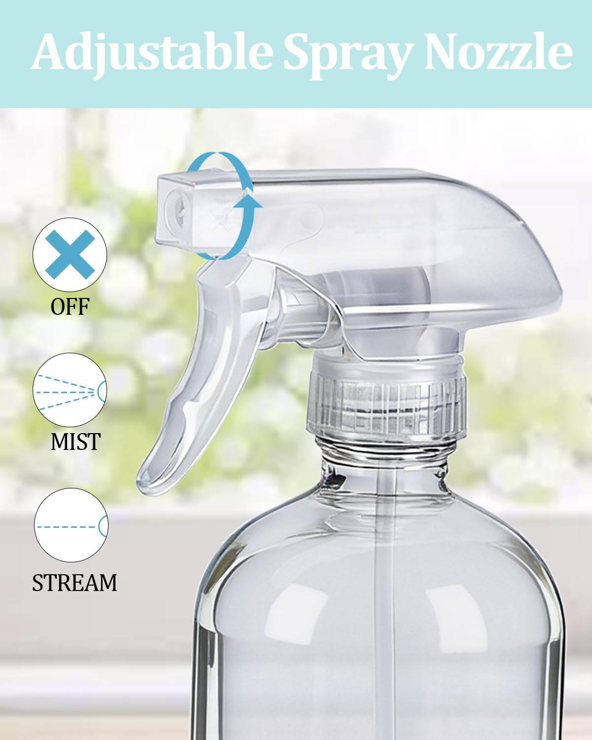 TERESRY 2 Pack 360° Glass Spray Bottles with Silicone Sleeve, 16 oz Empty Refillable Containers with Adjustable Spray Nozzles, Spray Bottles for Hair, Cleaning Solutions and Plants Grey