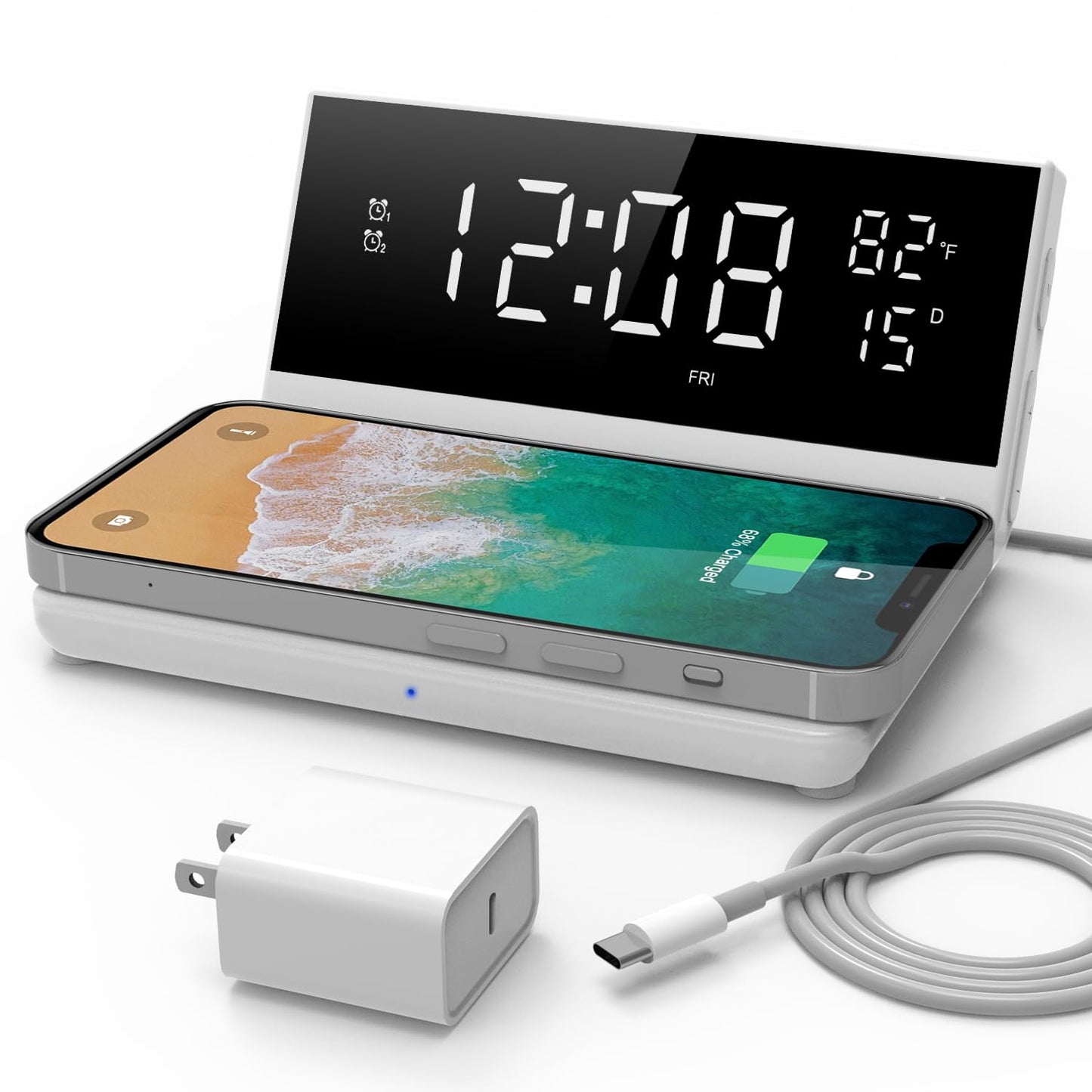 Soundfreaq Charge Rise II, SFQ-20: Digital Alarm Clock, with Dual Alarms, Fast USB Charger and Wireless Charger