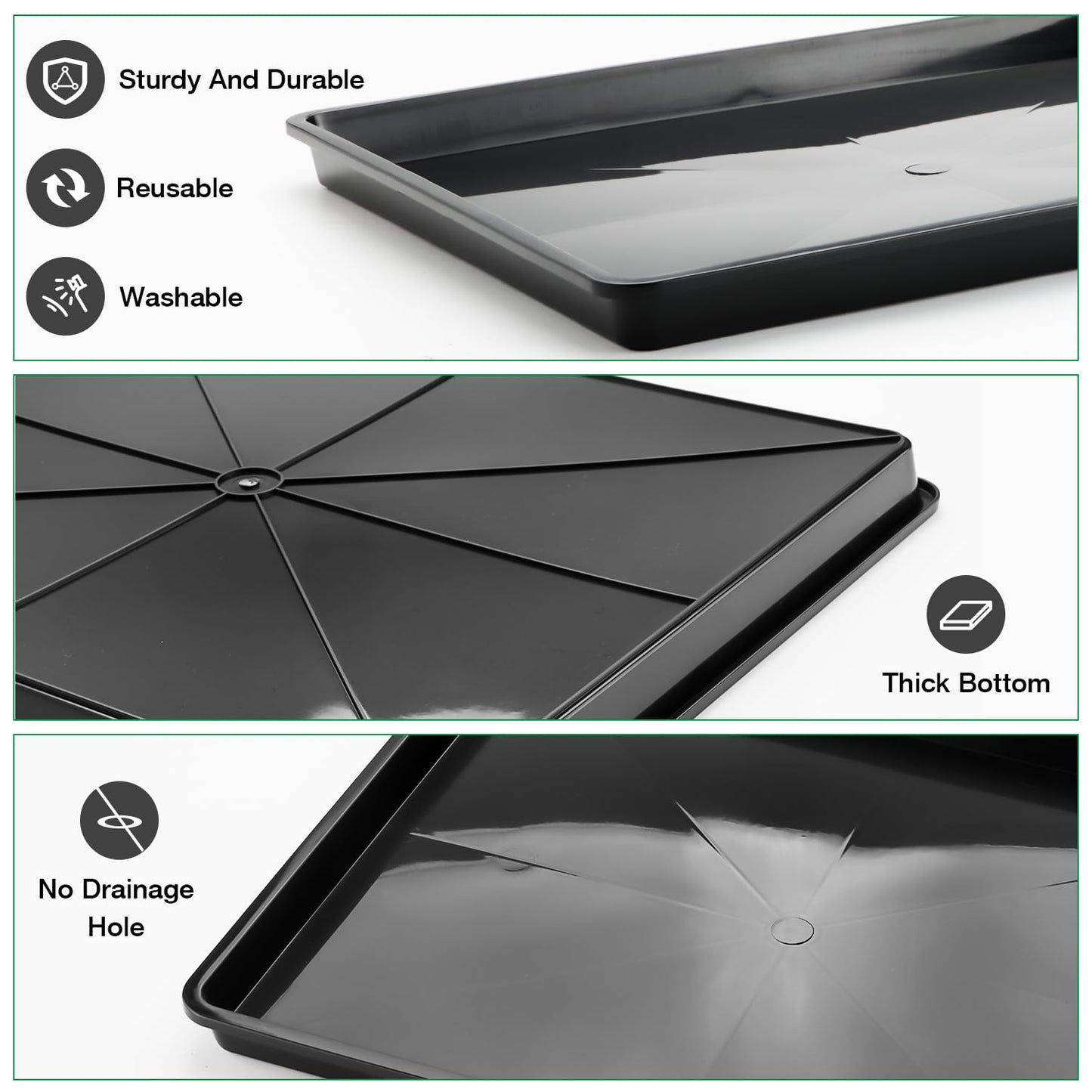 RooTrimmer 5 Pack Soil Blocking Trays(14"x12"x3"), Plastic Flat Plant Tray for Holding or Collecting Drainage Water, Elevated Microgreen Seed Starter Tray for Seed Germination (Black)