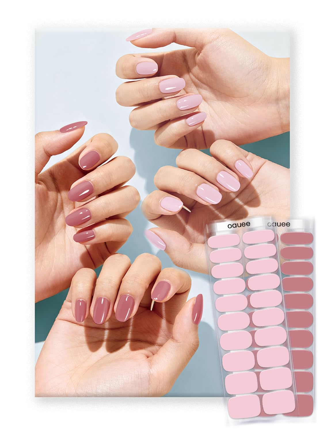 Semi Cured Gel Nail Strips 2 Styles | Built-In Gel Top Coat | UV Light Required | Salon Quality, Easy Application And Removal（Dusky Rose Reverie & Powder Pink Hush)