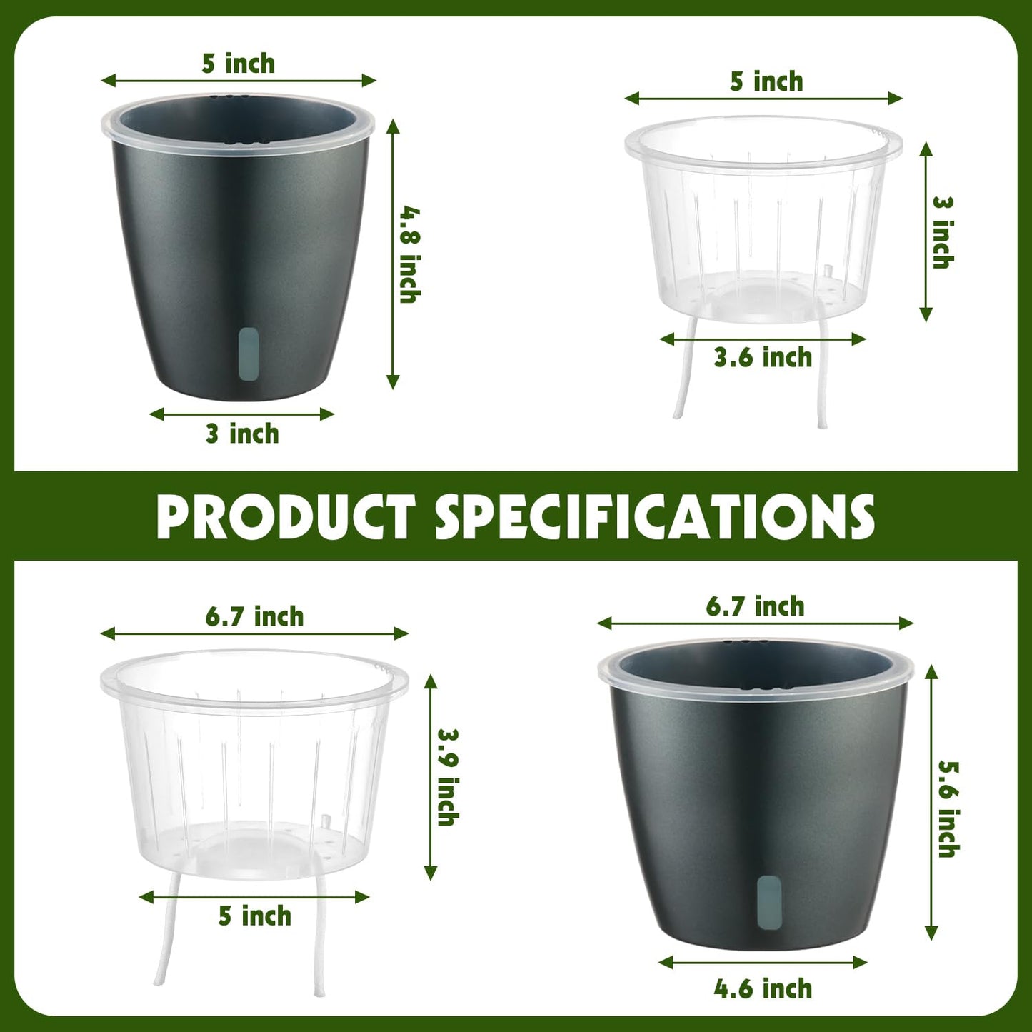 KvyusFlourish Self Watering Pots for Indoor Plants, 6-Pack 6.7'' Self Watering Planter with Drainage Holes, Small African Violet Pots with Water Indicator, Clear Wick Orchid Pot, Grey Gold