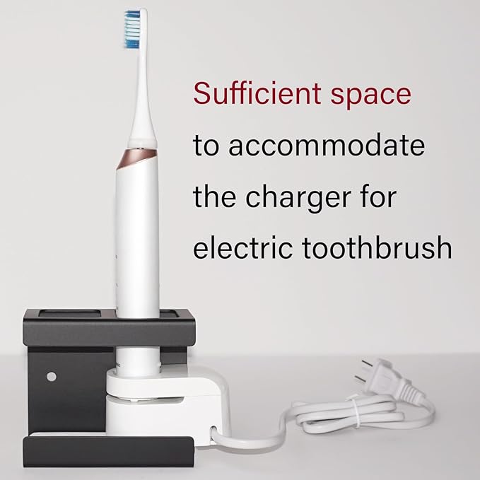 Set of 2 Electric Toothbrush Holder Wall Mounted, 18/8 Stainless Steel Toothbrush Stand with Diatomite Dish, 3M Self Adhesive Toothbrush Storage Rack for Bathroom (Black)