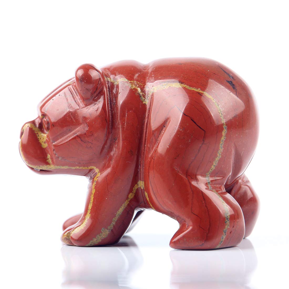 38mm Red Jasper Natural Beads Semi Stone Carved Bear Statue Chakra Healing Reiki Crafts (Red Jasper)