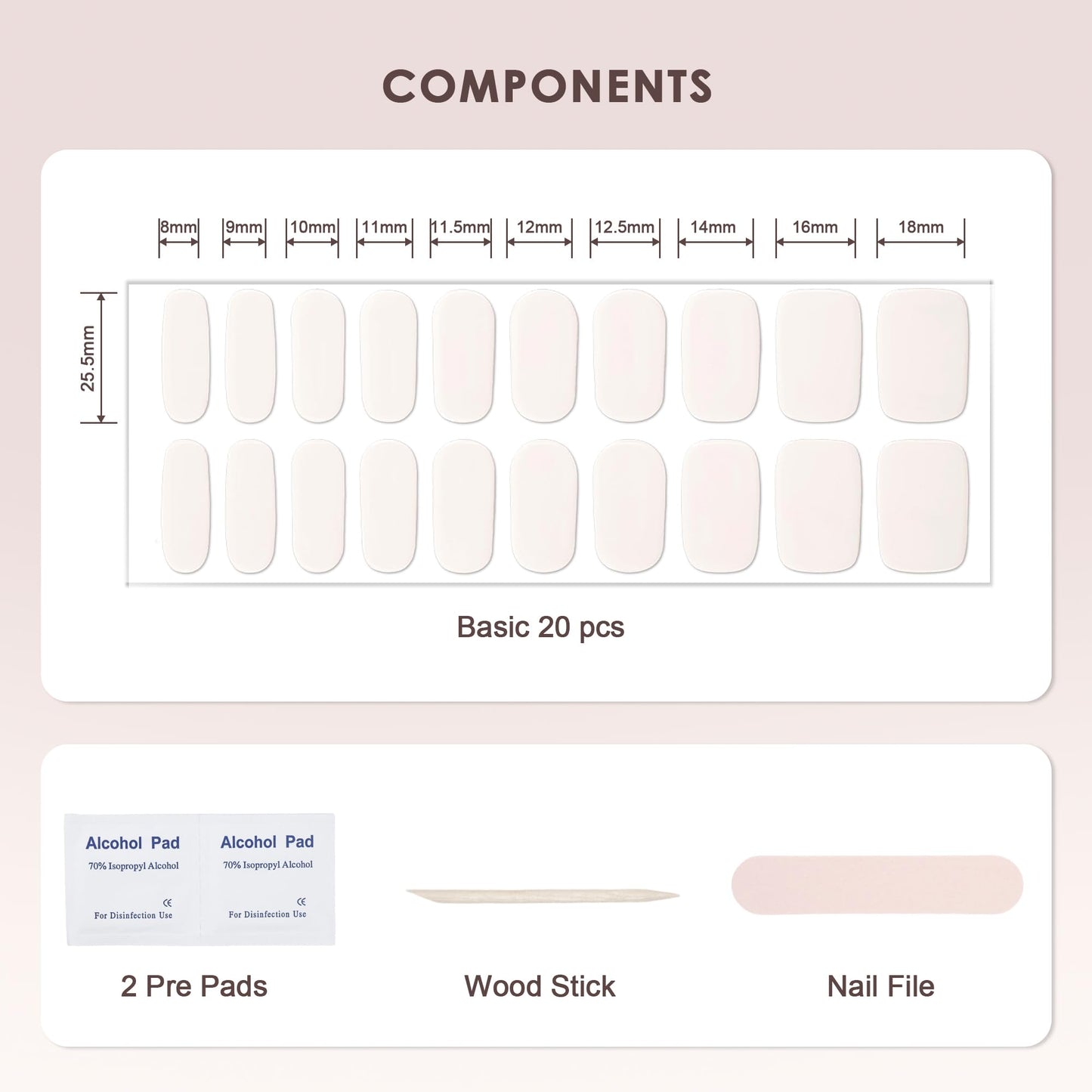 KHARITA Semi Cured Gel Nail Strips – Real Gel Nail Polish Wraps | Long Lasting Easy Peel-Off Removal | Hema-Free | 20-Piece Solid Warm White Salon Sticker Kit with UV Light