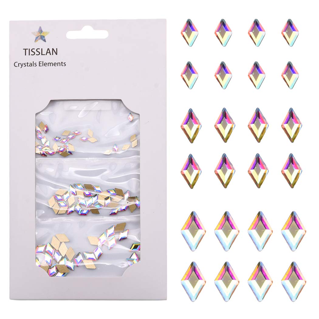 Tisslan 100pcs Mix 3 Sizes 3D Nail Crystal AB Flatback Rhombus Diamond Rhinestone Accessories Craft DIY Supply
