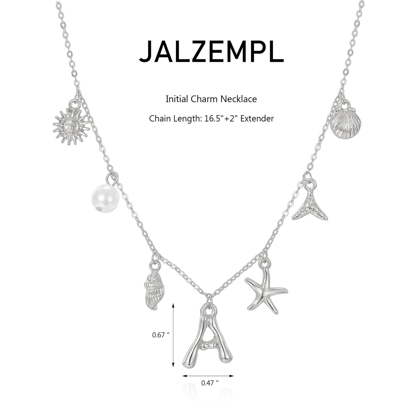 JALZEMPL Initial Charm Necklace For Women Seashell Shell Letter Boho Summer Beach Starfish 14k Gold Plated Silver Pendant Surfer Jewelry Gifts (O,Silver)