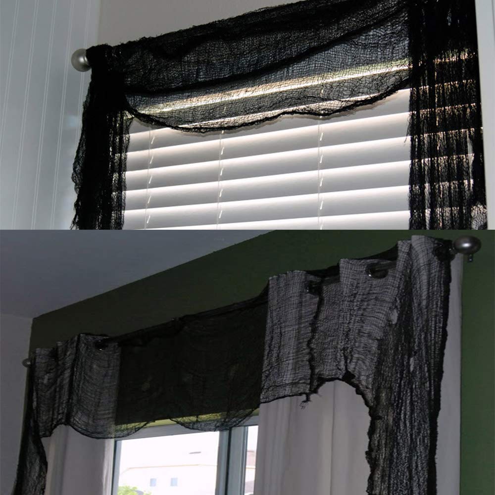 CMD 2PCS Large Scary Halloween Decor Creepy Cloth Decorations Realistic Spooky Fabric Gothic Black Purple Grey Cheesecloth Drape Netting Decoration(Black&Grey, 78" x 98")