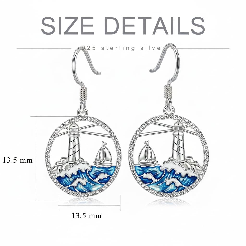 PROESS Lighthouse Earrings 925 Sterling Silver Ocean Wave Earrings Beach Jewelry Gift For Women Mother's Day