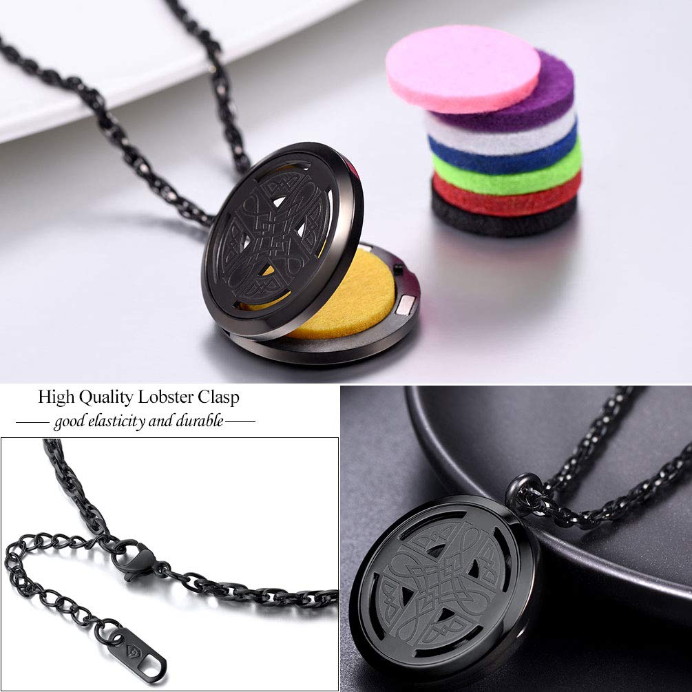 Diffuser Necklace Celtic Knot Cross Locket Aromatherapy Round Pendant Women Jewelry Men Essential Oil Black Necklaces