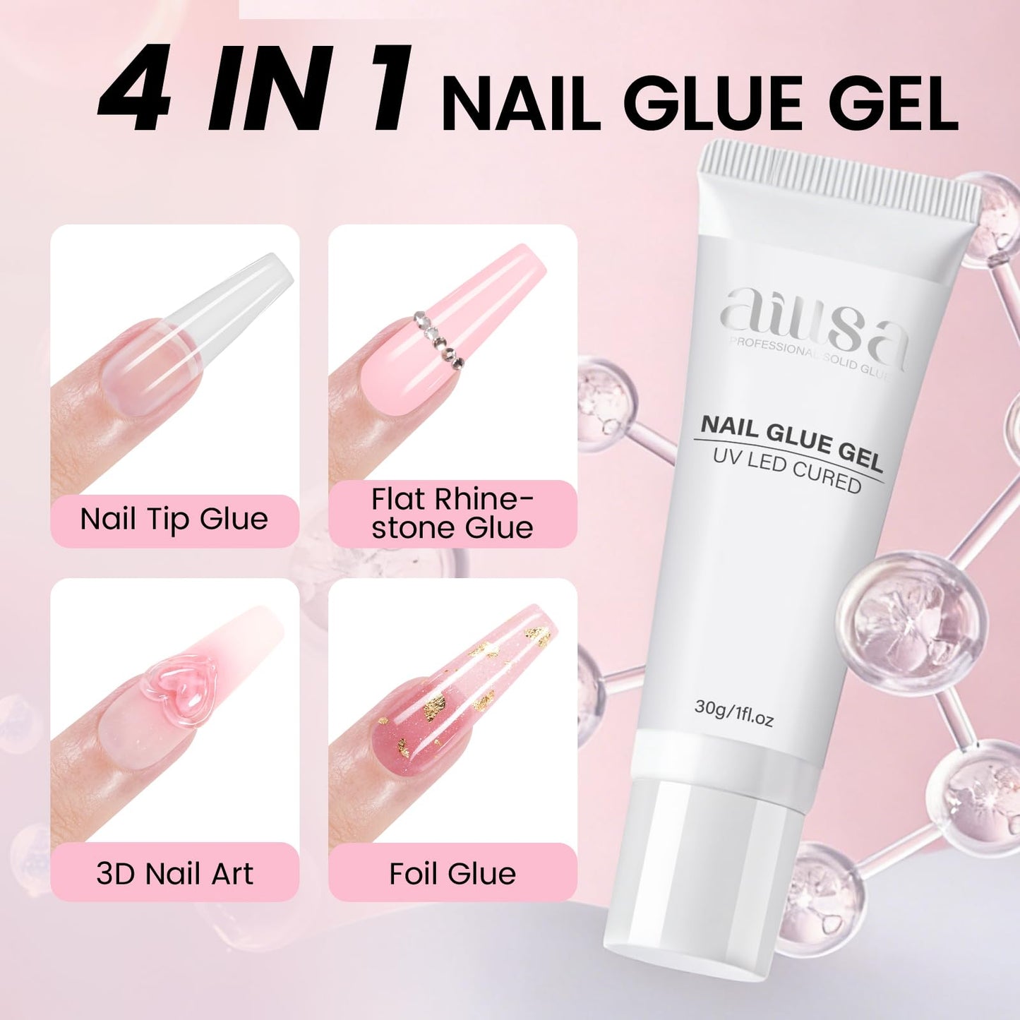 AILLSA Gel Nail Kit Medium Oval Nail Tips 224pcs, Solid Gel Nail Glue 30g for Acrylic Fake Nails, Gel Full Nail with Nail Lamp