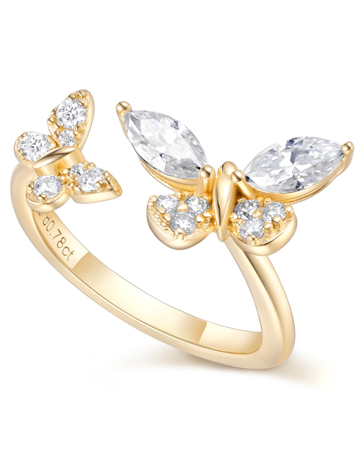 CYW Moissanite Butterfly Gold Ring 925 Sterling Silver Adjustable Womens Stacking Open Rings Size 9