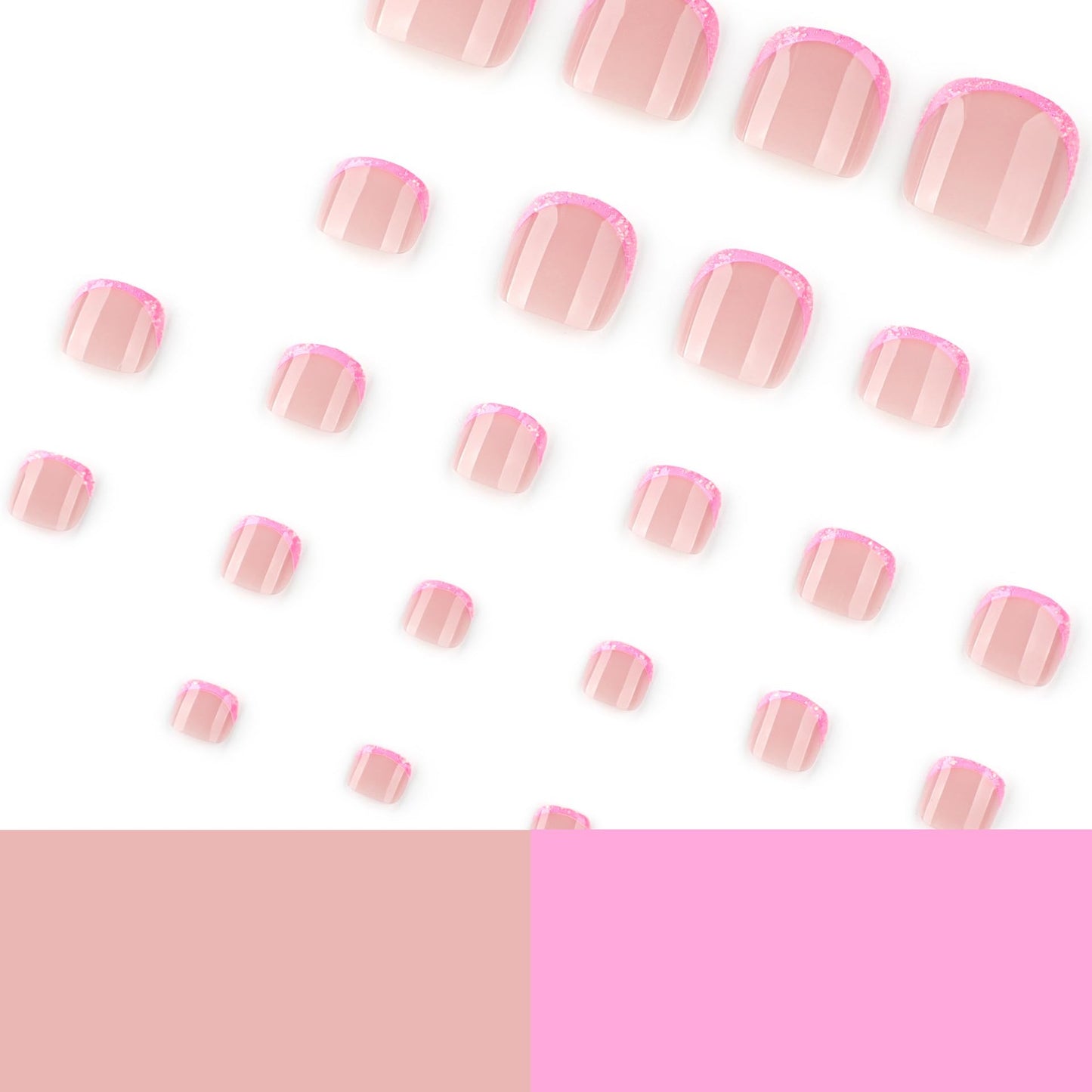 IMRAIN Pink Glitter French Press on Toe Nails Short Square Fake Toenails Full Cover Glossy Glue on Toe Nails Sequin Stick on Toenails for Women 24Pcs