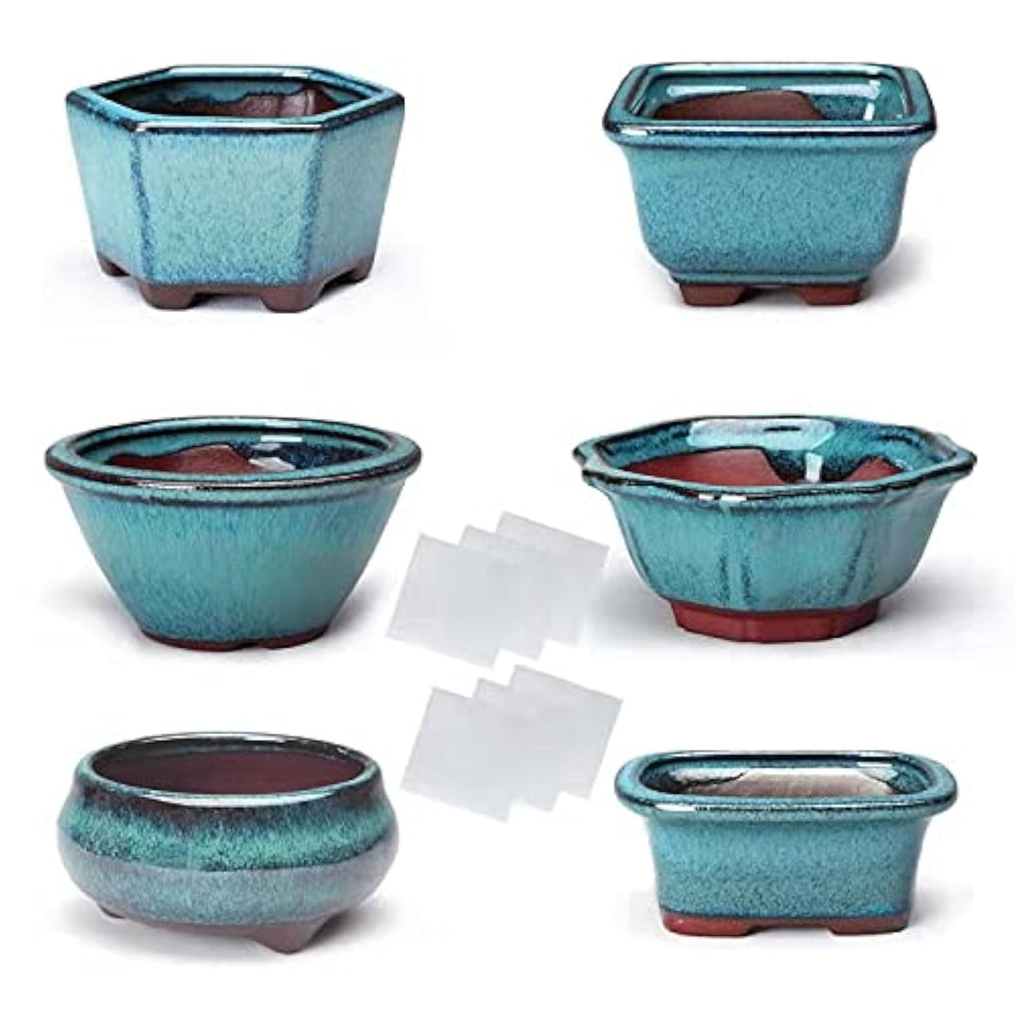 YUEMUCAO Set of 6 Ceramic Succulent Flower Pot, Small Plant Flower Pot, Glazed Flower Pot + 6 Soft Drainage Nets