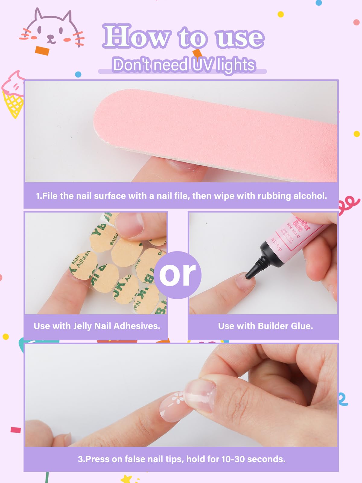 78 Pieces Press on Nails for Kids, EBANKU 3 Pack Kid Fake Pink Star Flower Short Artificial False Nail Kits for Kids Girls 6-12 Years with Nail Glue