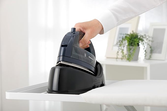 Panasonic NI-WL700A Cordless Steam/Dry Iron, 1500W Wide Stainless Steel Plate, Black/Dark Blue