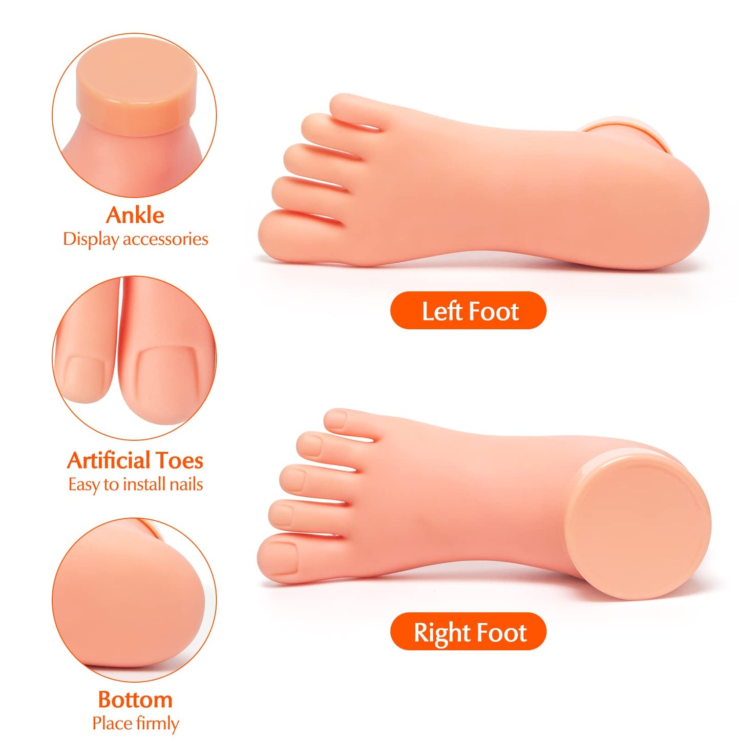 2 Pack Practice Nail Tips Art Trainer Training Hand Tool and 1 Pair Practice Fake Foot Model Flexible Soft Silicone Prosthetic Manicure Tool for Nail Tips Art Training