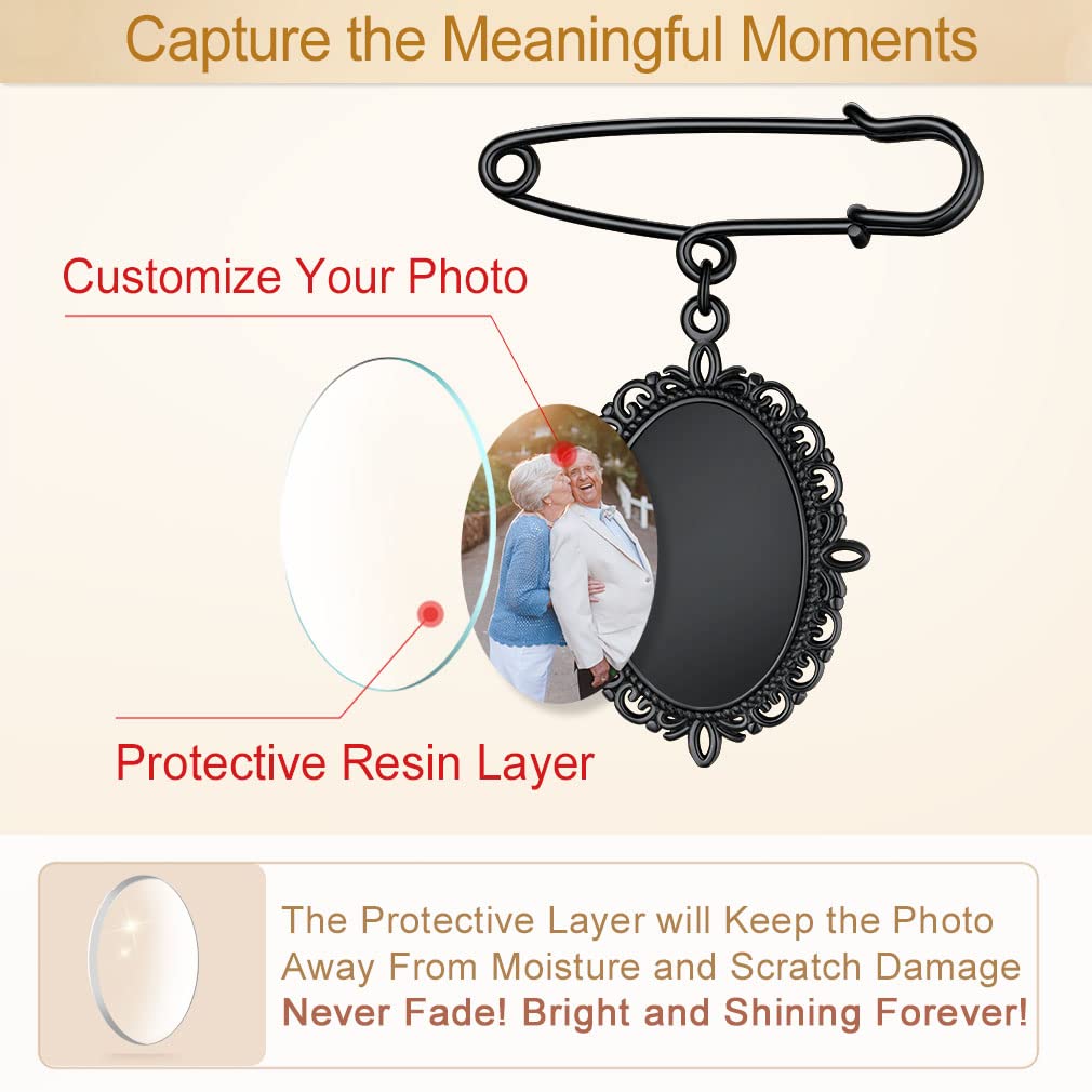 Custom4U Custom Bouquet Charms for Wedding Memory Oval Brooch Pins Photo Charm for Women Men