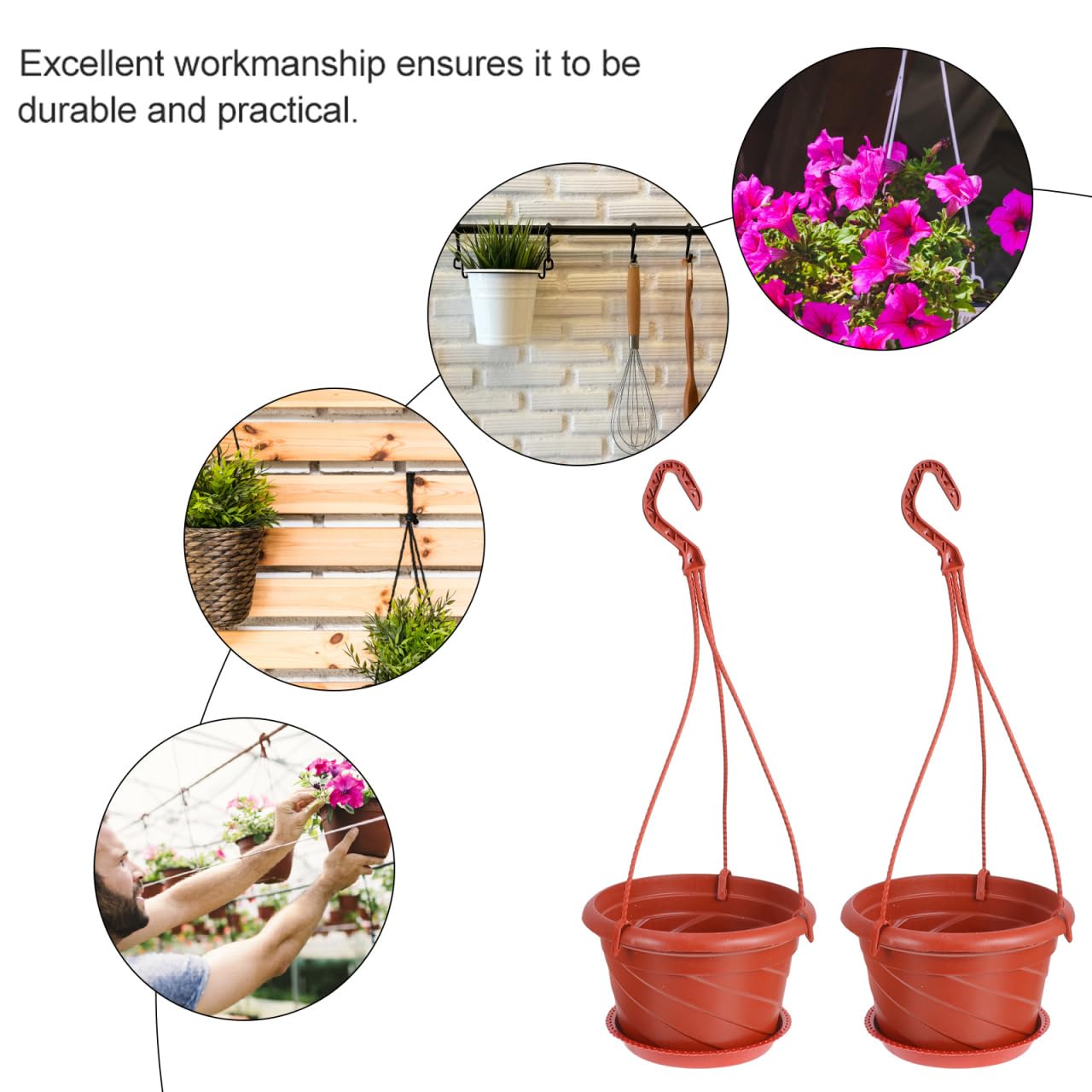 Yardwe 10Pcs Plastic Hanging Planters with Hooks Garden Planters for Indoor Outdoor Balcony Decor Durable Plastic Hanging Flower Pots with Drainage Holes