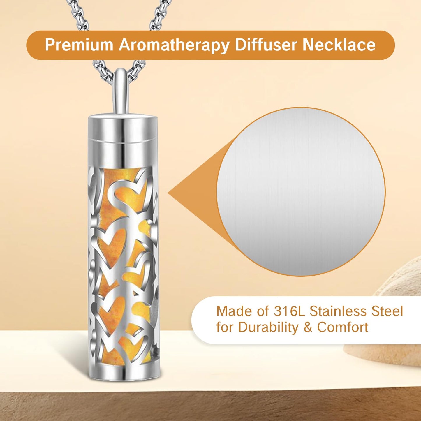 YAFIYGI Essential Oil Necklace with 10 Refilled Pads Aromatherapy Pendant Perfume Locket Stainless Steel Diffuser Jewelry for Couples Scent Pendant Aroma Aromatherapy Present for Women Men