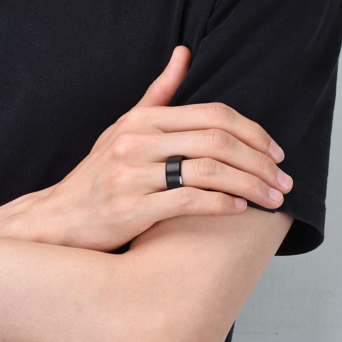 King Will 9mm Men's Black Wedding Ring - Brushed Matte Surface, Beveled Polished Edge, Comfort Fit Size 6