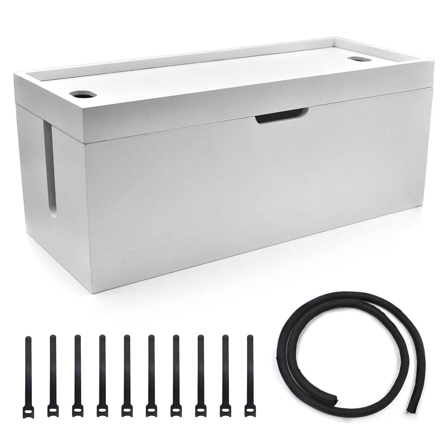 15 inch Bamboo Large Cable Management Box, Organizer Cord Box Hider - Power Strip Hider Cable Storage for Office, TV Wires, Desk Cord Organizer, No Assembley Required, Bamboo (White)