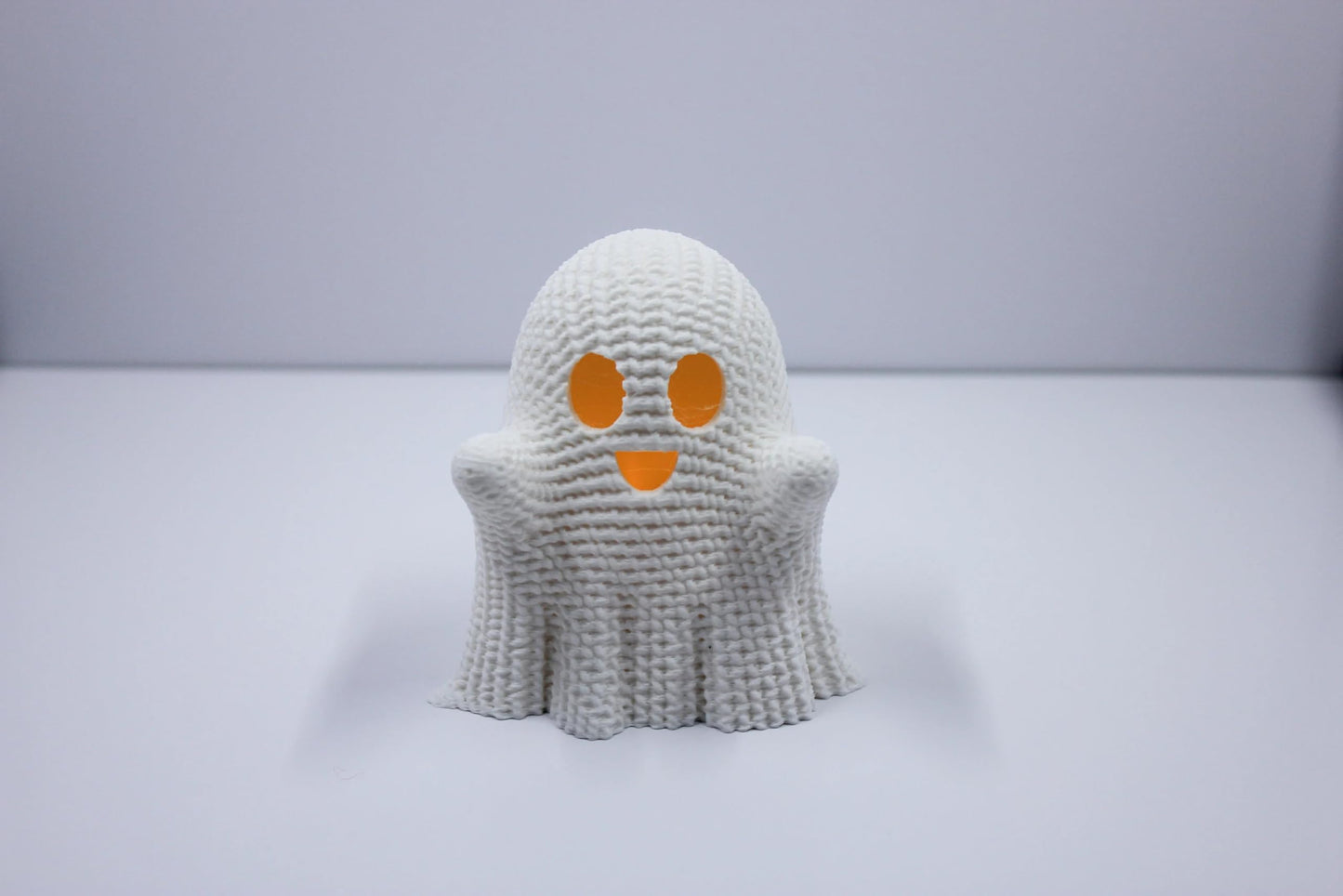 Charming Crocheted Ghost with LED Tea Light – Cute Halloween Ghost Decor – Spooky Crochet Ghost Table Centerpiece – Light Up 3D Printed Decoration for Home and Party Decor