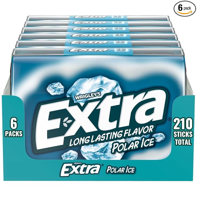 EXTRA Polar Ice Sugar Free Chewing Gum, Party Favors, Gum Packs Bulk, Breath Fresheners, 15 Ct (6 Pack)