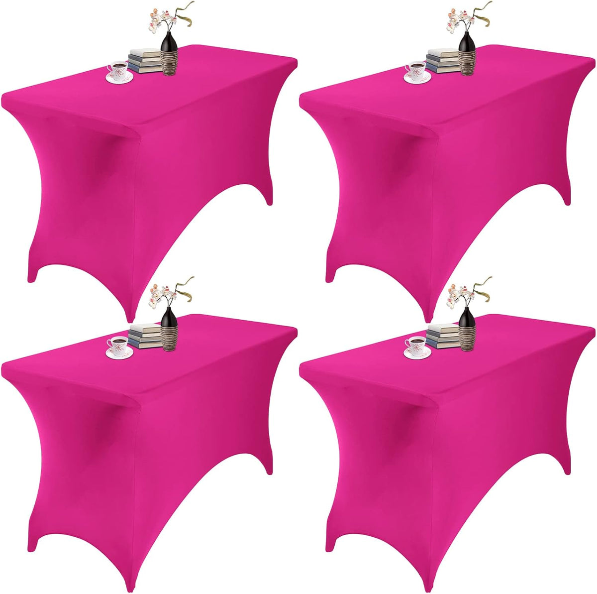 4Pack Spandex Waterproof Table Covers 4ft，Spandex 4ft Waterproof Table Cover for Party,Wedding, Banquet, and Events(Fuchsia)