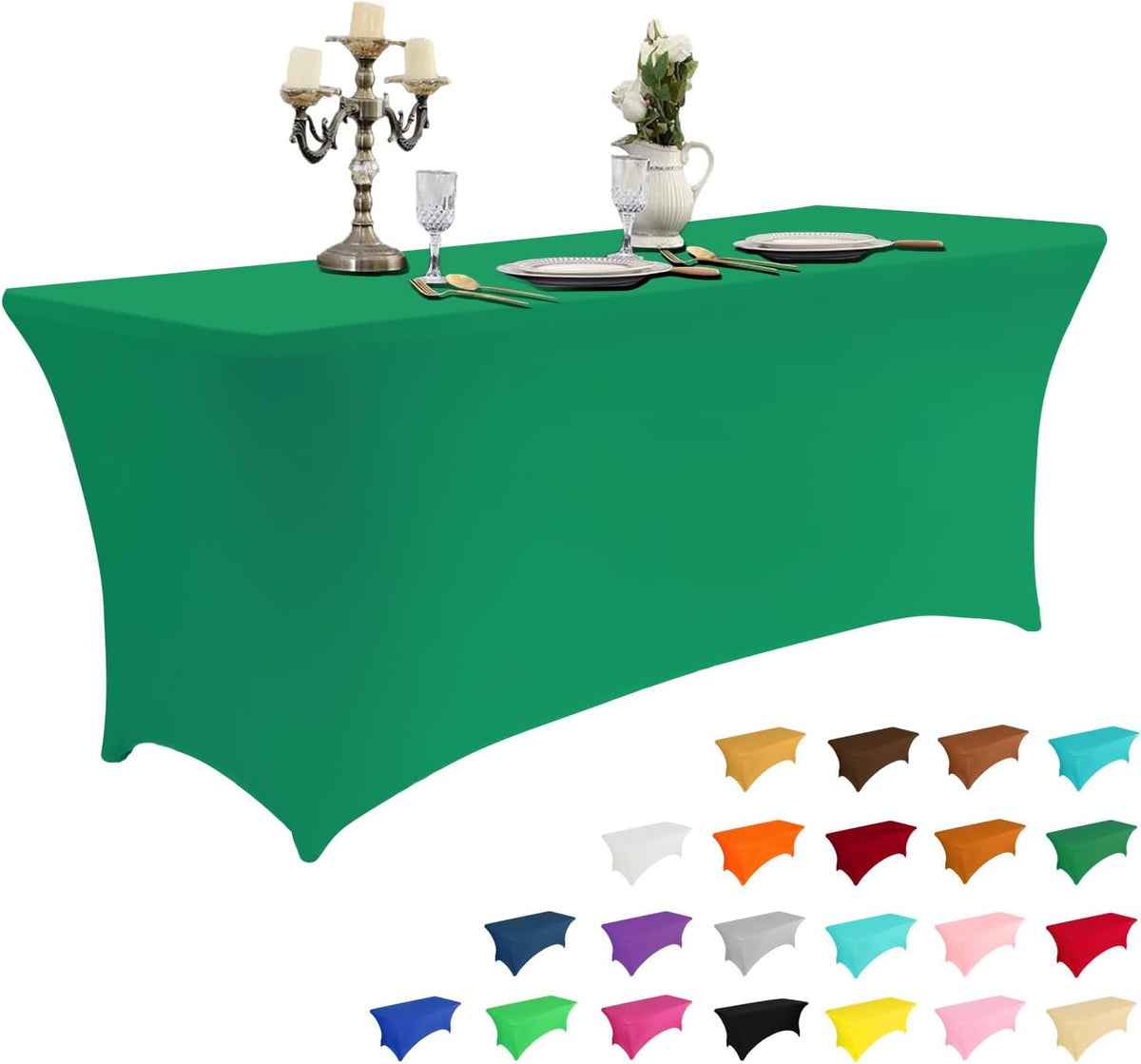 IVAPUPU 6FT Table Cloth for Rectangular Fitted Events Stretch Emerald Green Table Covers Washable Cover Spandex Tablecloth Protector for Party, Wedding, Cocktail, Banquet, Festival