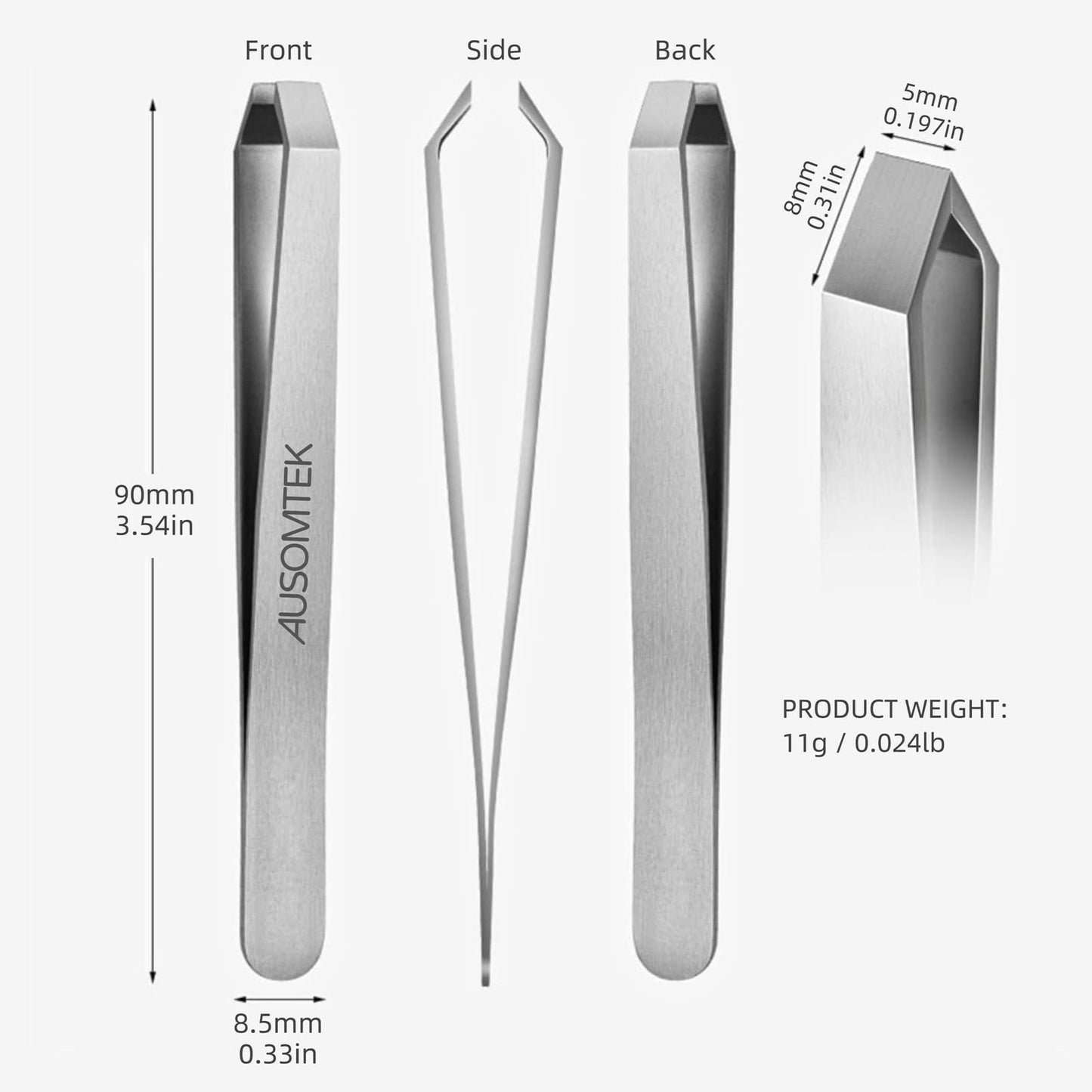 AUSOMTEK Beard Tweezers - Stainless Steel, Fine Hair Removal Tool, 5mm Tip, Clear Box 1Pack