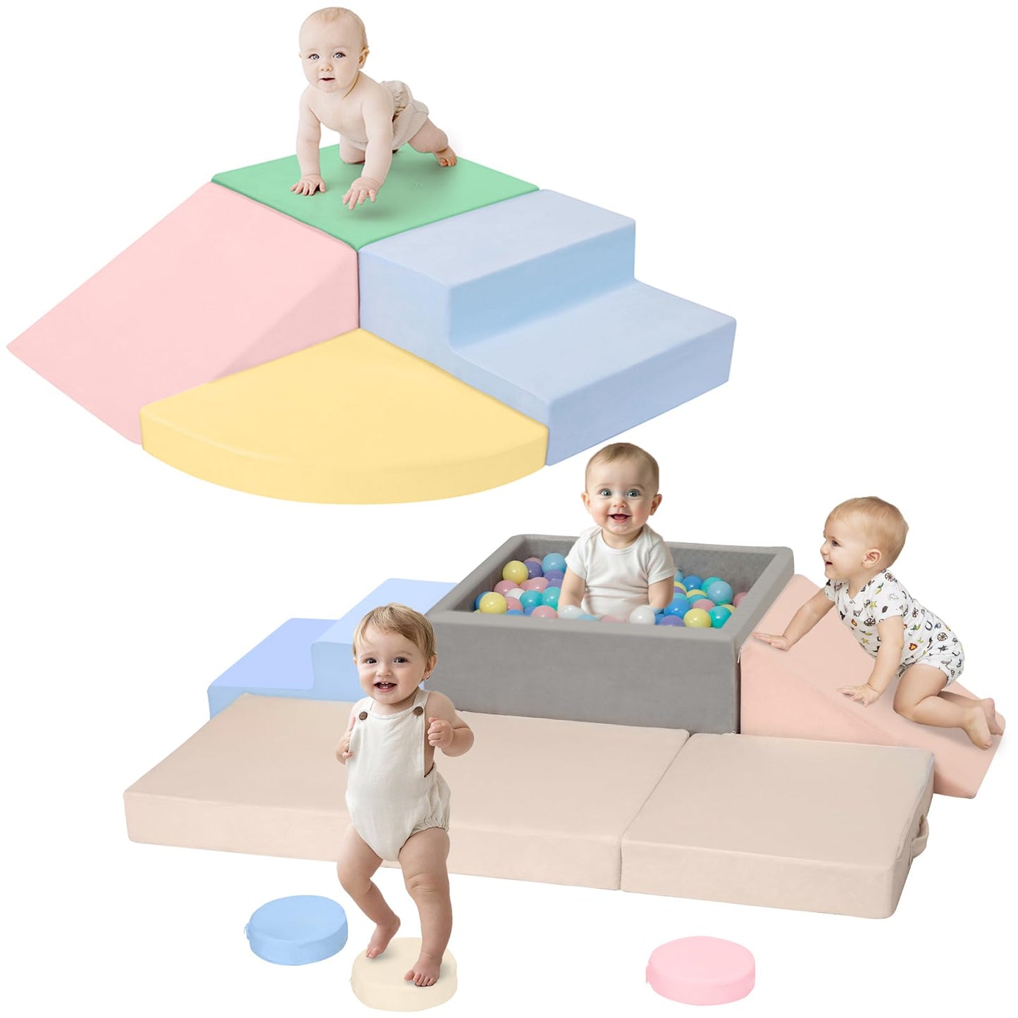 CAMELUS Climbing Toys for 1 Year Old, Baby Foam Climbing Blocks (4- Piece) + (7-Piece)