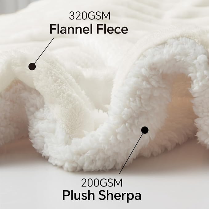 INFIIXSO Sherpa Fleece Queen Size Blanket - Super Soft & Warm Striped Fleece, Cozy Plush Fluffy Large Bed Blanket All Season Use (Cream, 90x90 Inches)