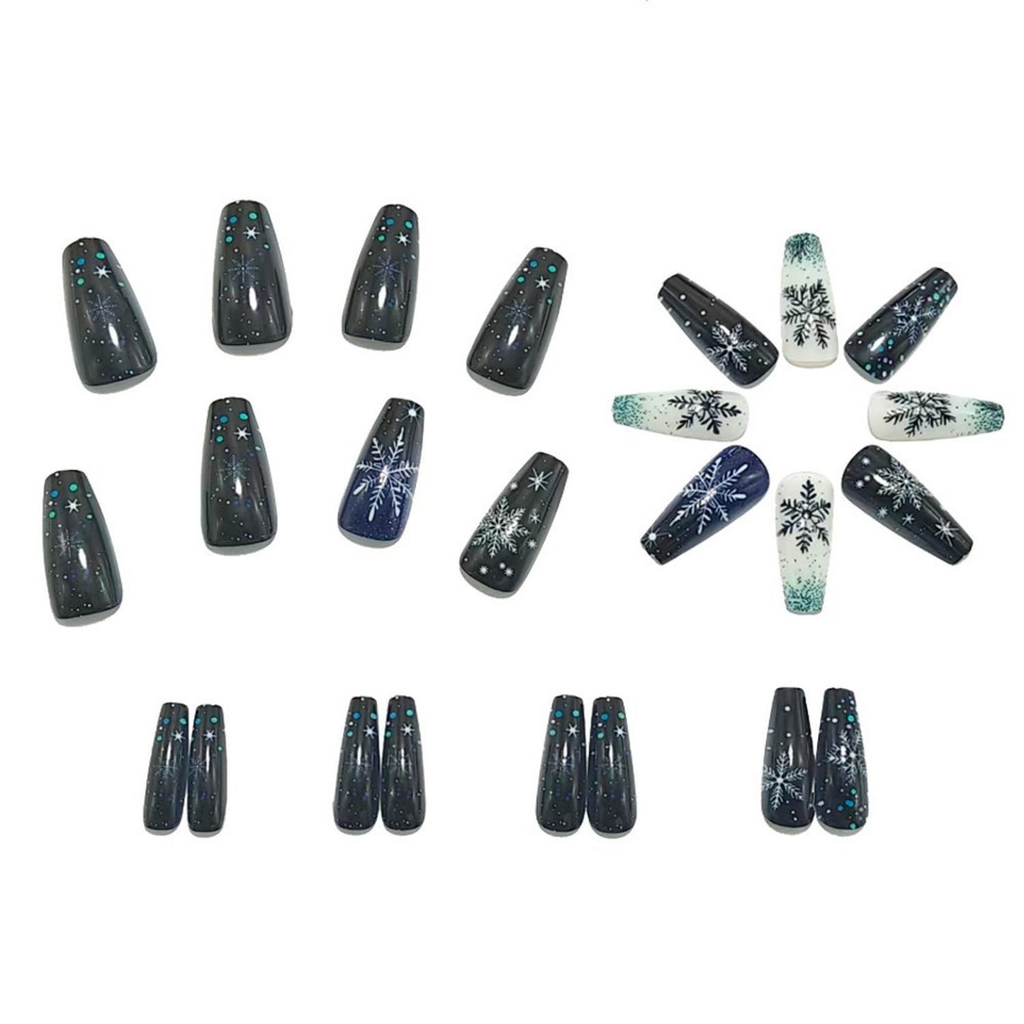 24 Pcs Christmas Press on Nails Medium Square Fake Nails Black Blue White Gradient Glitter Snowflake False Nails Full Cover Snowflake Stick on Nails Sparkly Acrylic for Women
