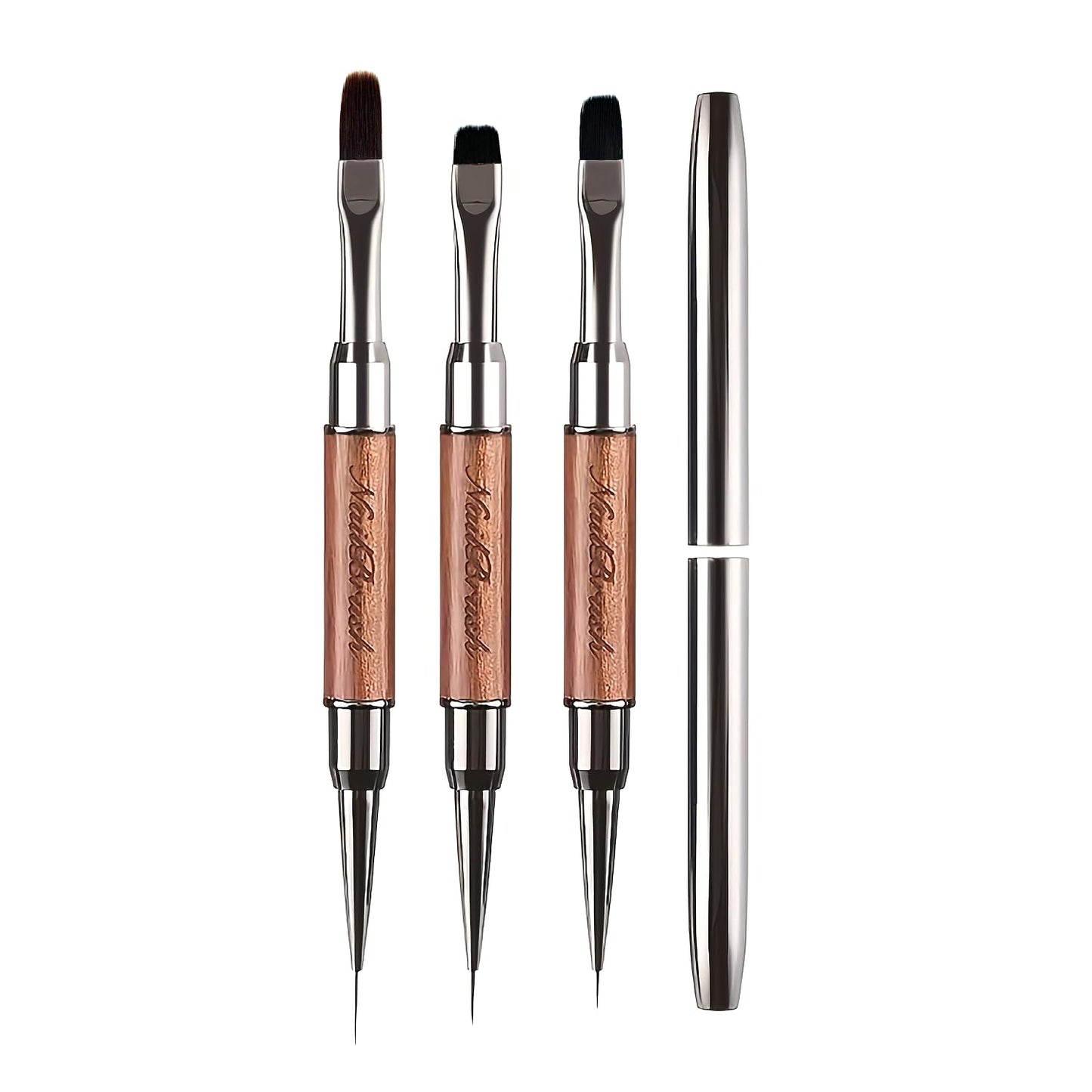 DAIXIANGER 3PCS Dual-End French Tip Brush Set, Nail Art Clean Up Brushes, Gel Nail Brushes with Liner Brushes for Nails & Builder Gel Brush, Cuticle Cleaning, Acrylic & Polygel Nail Design
