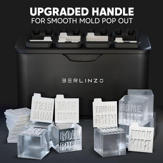 Berlinzo Premium Clear Ice Cube Maker with Conversation Ice Prints – 8 Large 2.1" Crystal Clear Ice Squares – Giftable Idea for Party, Game Night & Just for Fun – Includes Storage Bag (Non-Electric)