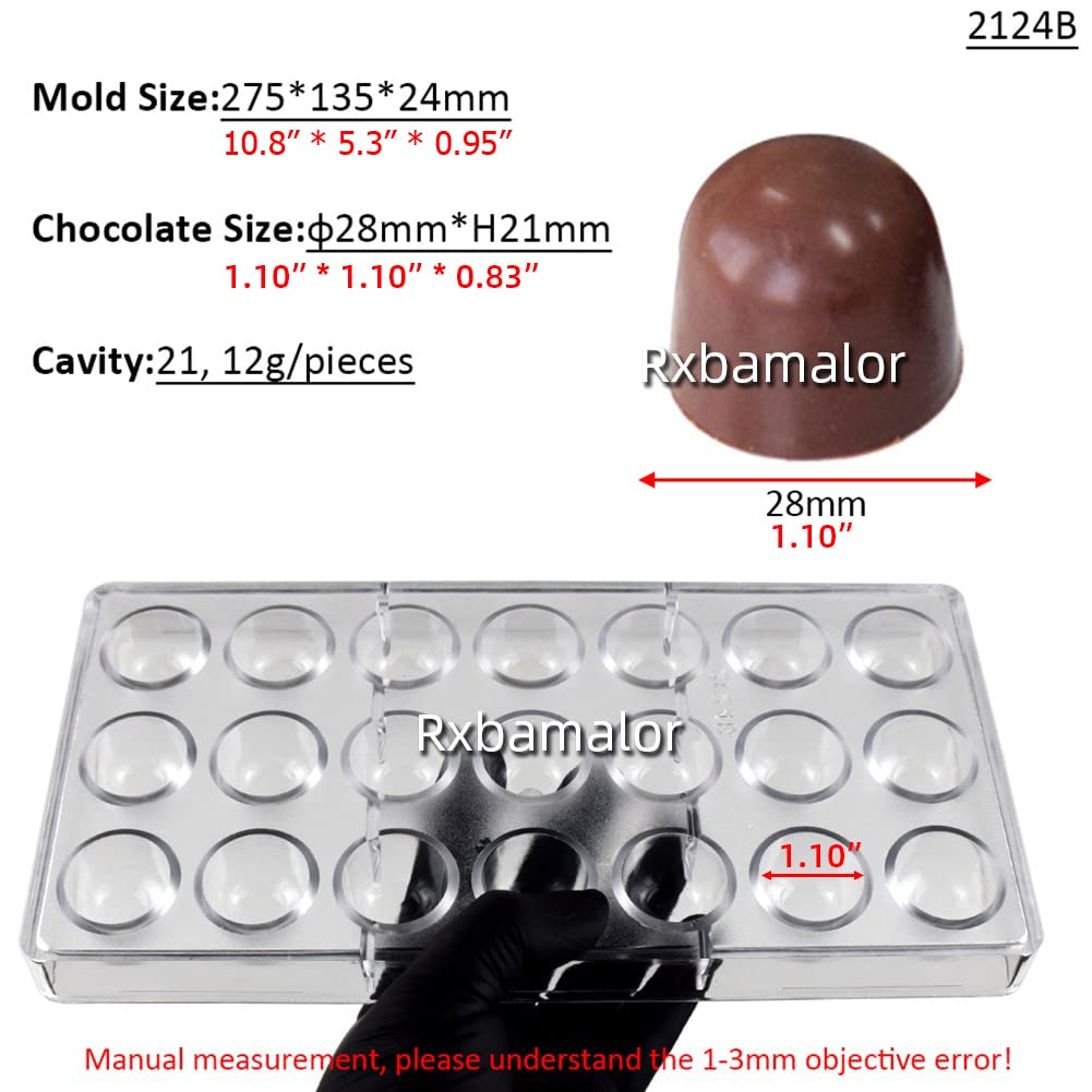 Polycarbonate Small Domed Bullet Shape Chocolate Mold, 21 Cavity (12g Each), Classic Candy Shape for Bonbons, Baking & Pastry Tool