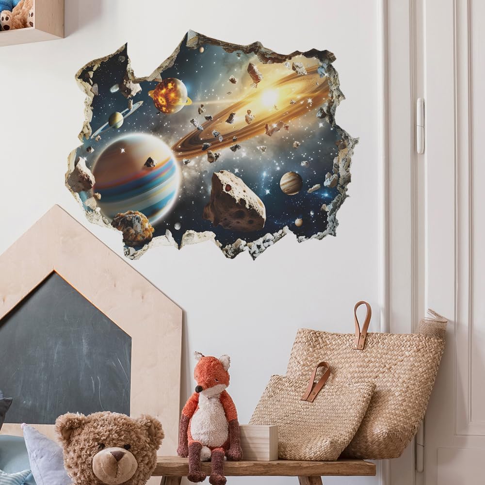 Quanhaigou 3D Galaxy Outer Space Wall Decals Stickers Wall Murals Wallpaper Decor for Home Floor Living Room (Universe Planet)