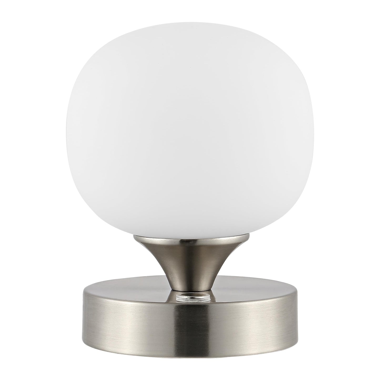 JONATHAN Y 6.13" Nickel/White Modern Cordless Rechargeable LED Table Lamp, Frosted White Glass Shade, Touch Dimmable Mini Accent Light for Bar, Bedroom, Nightstand (JYL7112B)