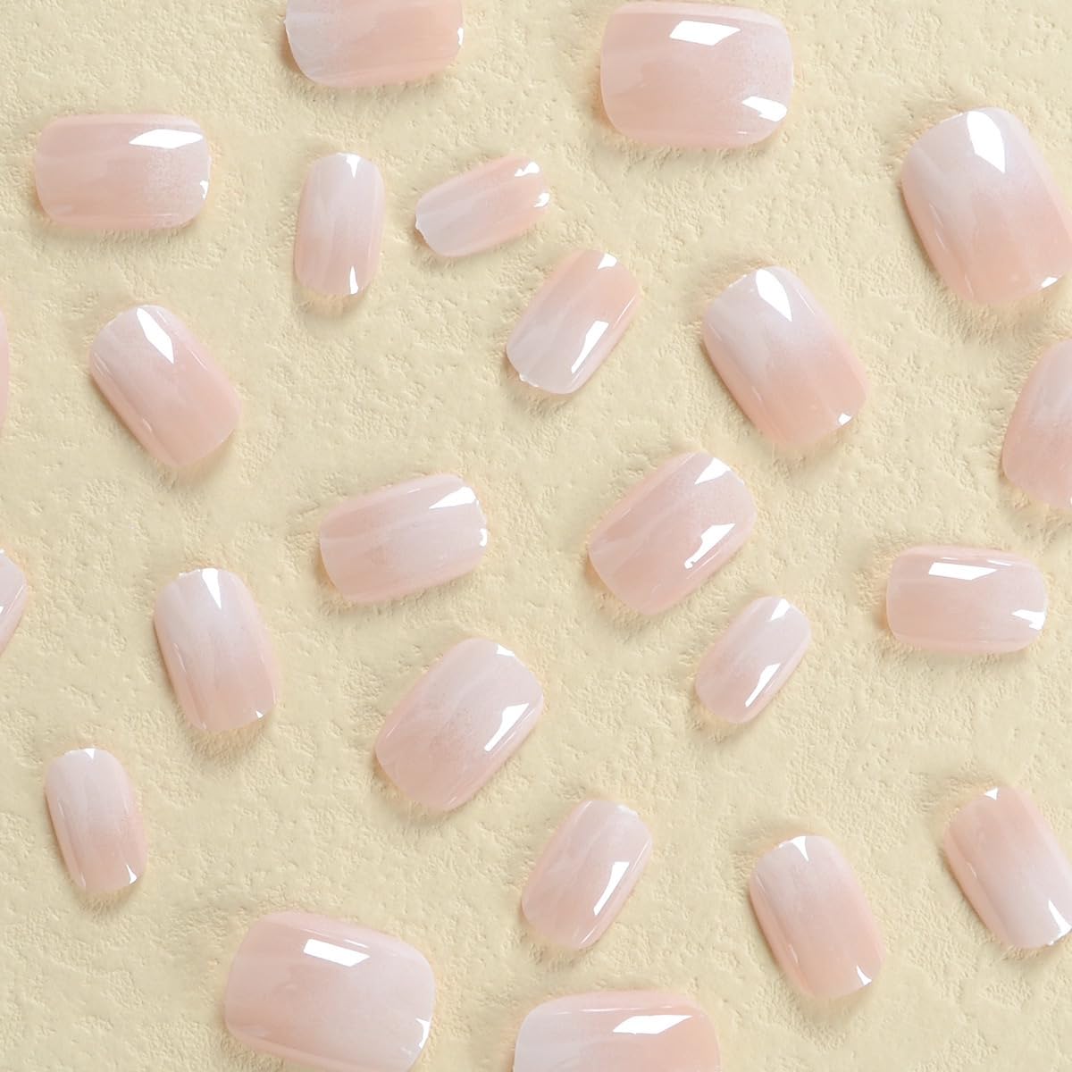 Short Press on Nails Square - Chrome White Fake Nails with Ombre Design - Solid Color Glossy Full Cover Stick on Nails for Women Manicure 24 Pcs